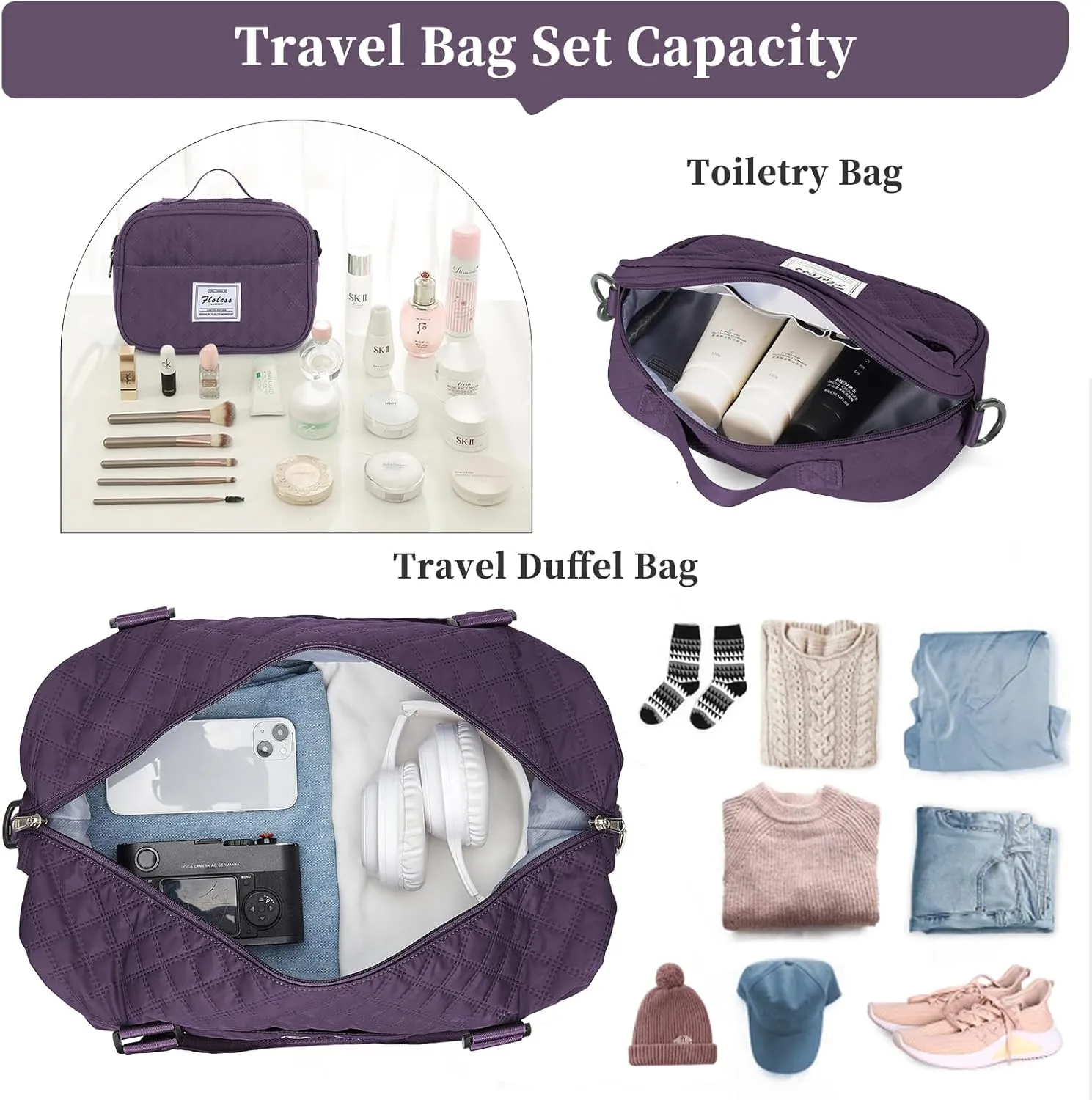 Weekender Bags for Women,Travel Duffel Bag with Shoes Compartment,Overnight Carry on Personal Item Bag with Toiletry Bag