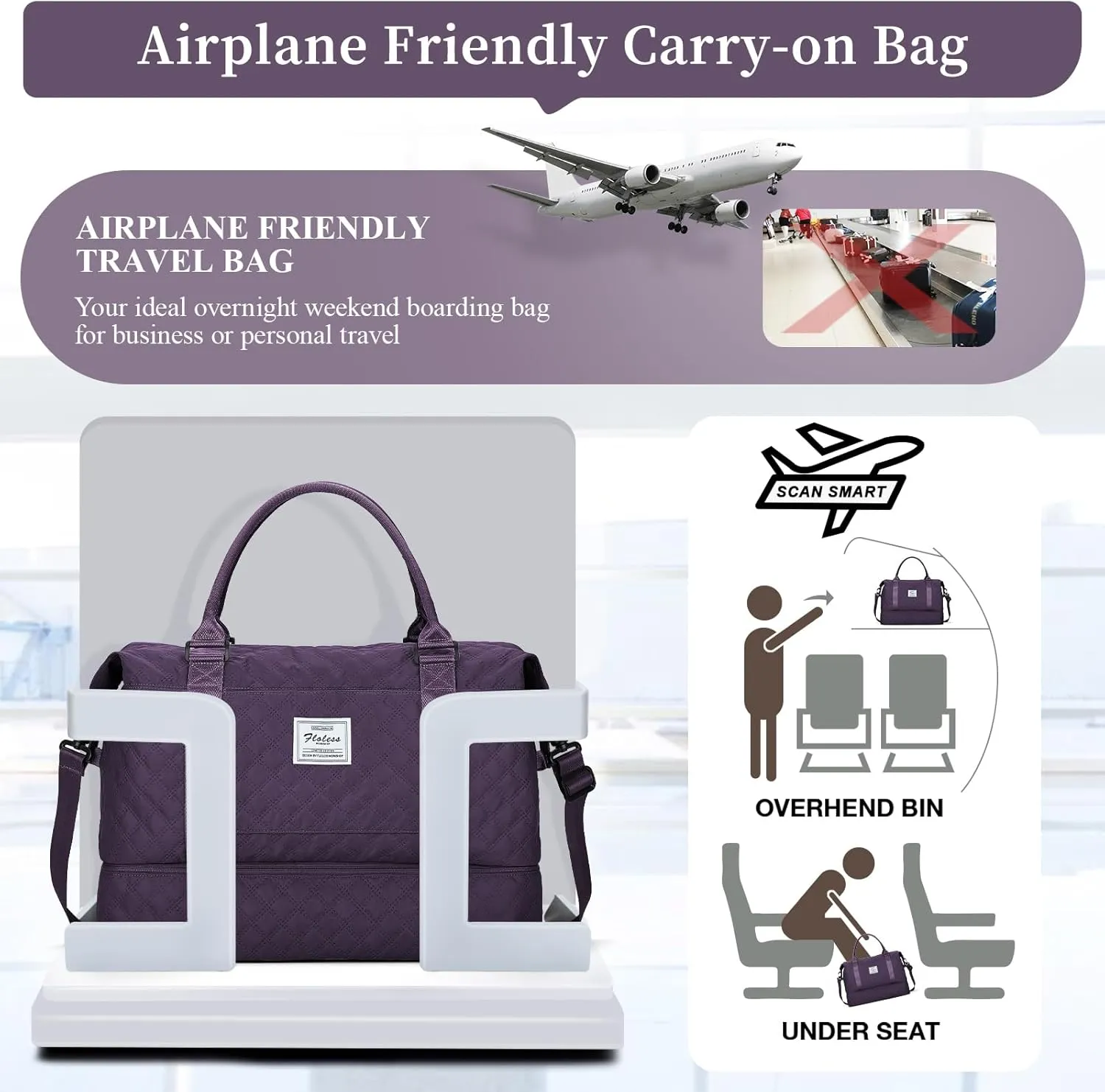 Weekender Bags for Women,Travel Duffel Bag with Shoes Compartment,Overnight Carry on Personal Item Bag with Toiletry Bag