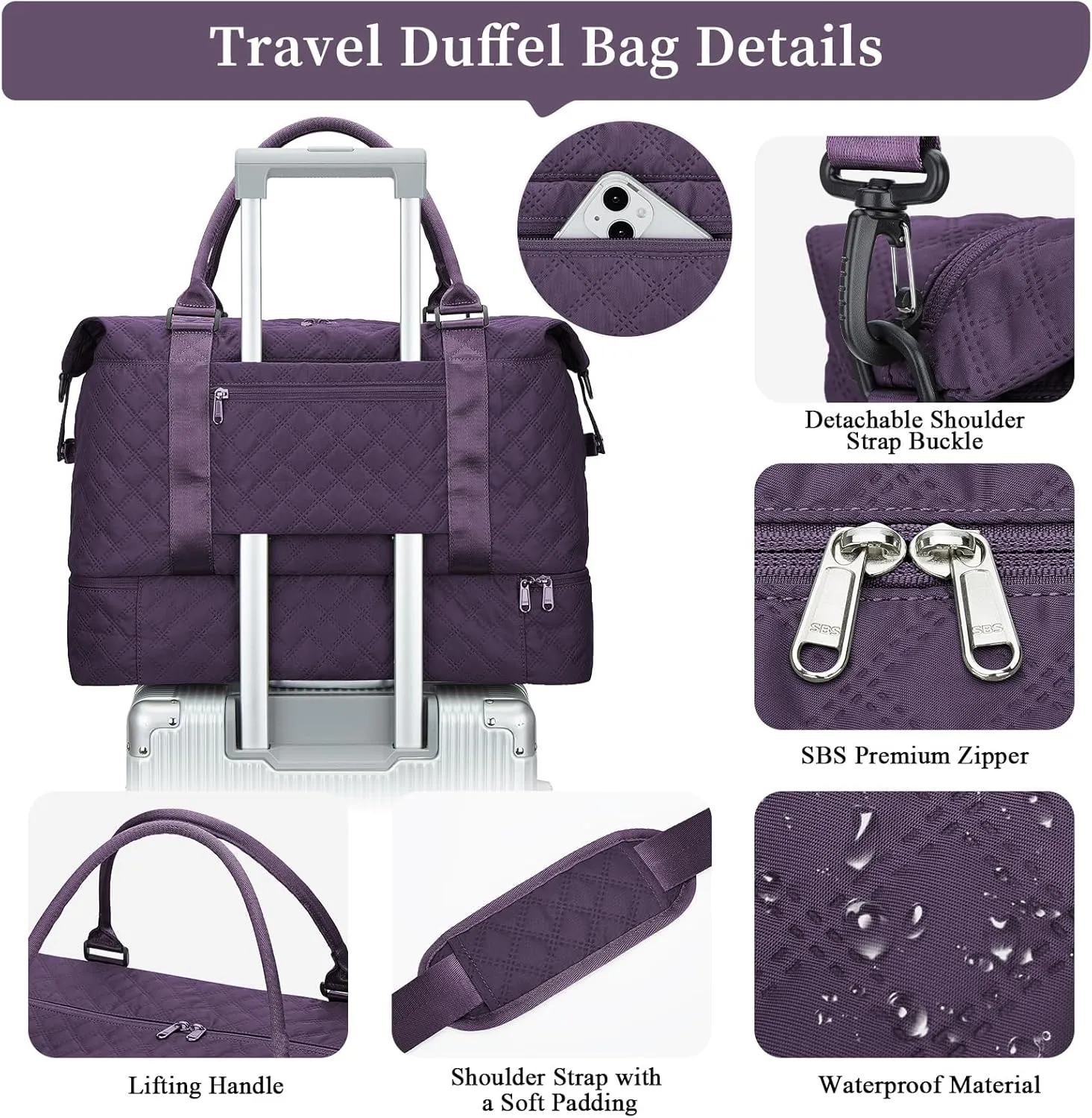 Weekender Bags for Women,Travel Duffel Bag with Shoes Compartment,Overnight Carry on Personal Item Bag with Toiletry Bag