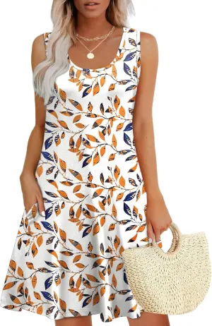 WEESO Womens Summer Dresses Loose U Neck Sleeveless Sundresses Dress with Pockets