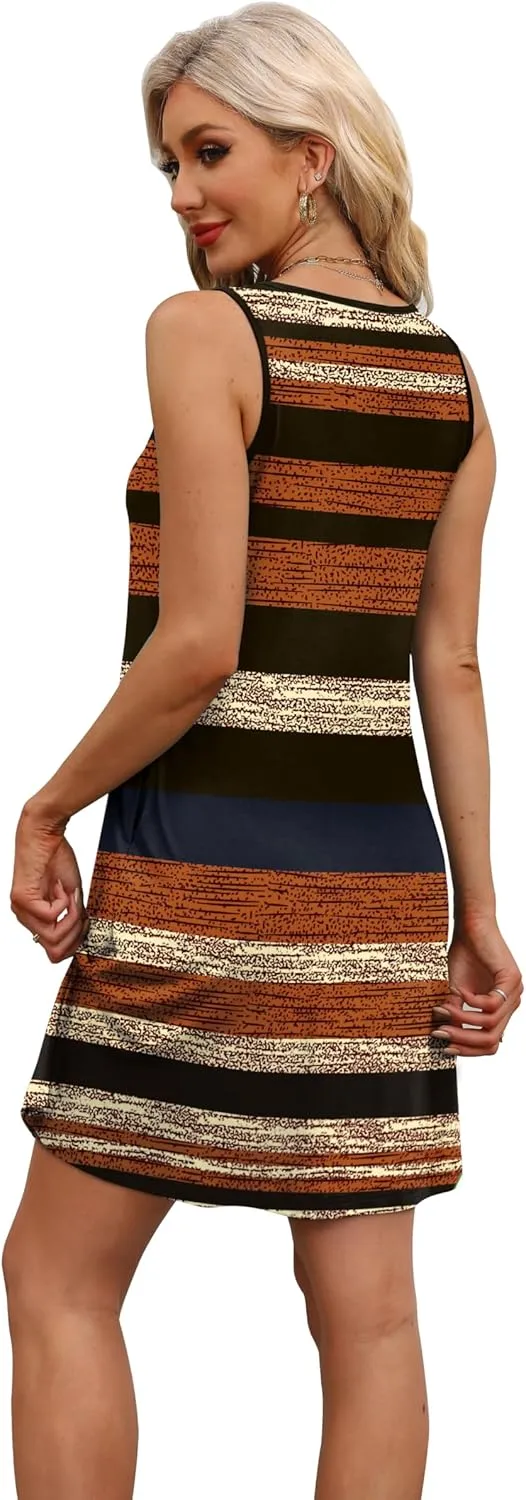WEESO Womens Summer Dresses Loose U Neck Sleeveless Sundresses Dress with Pockets