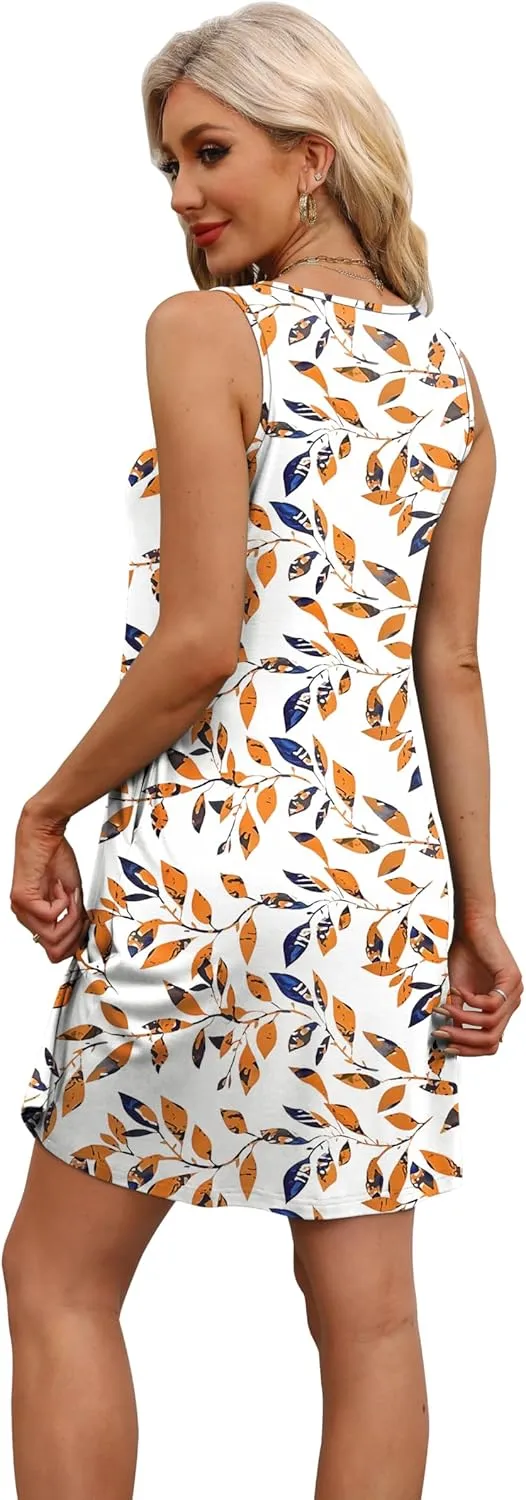 WEESO Womens Summer Dresses Loose U Neck Sleeveless Sundresses Dress with Pockets