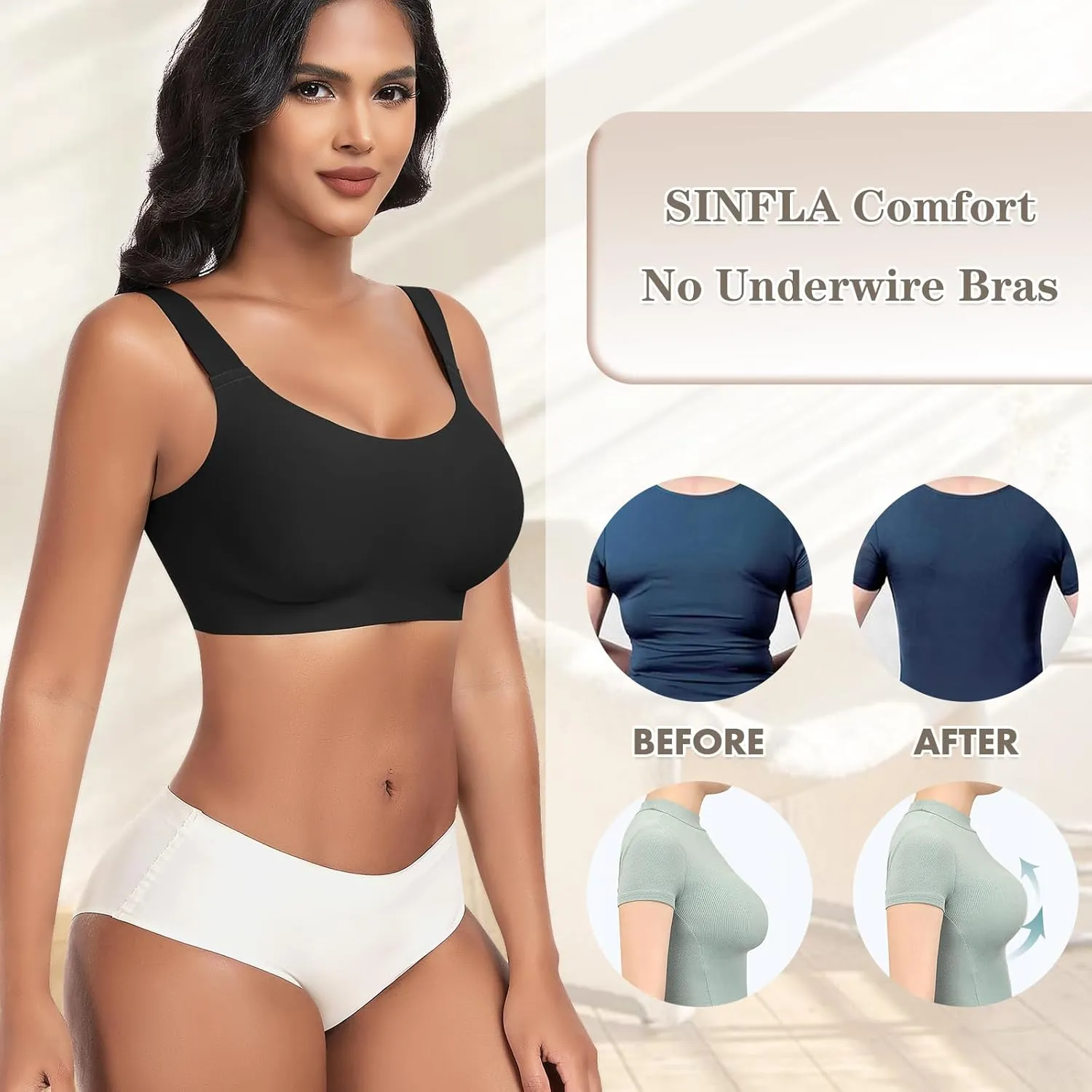Wireless Bras for Women No Underwire Seamless Full Coverage Comfortable Everyday Bra with Medium Support