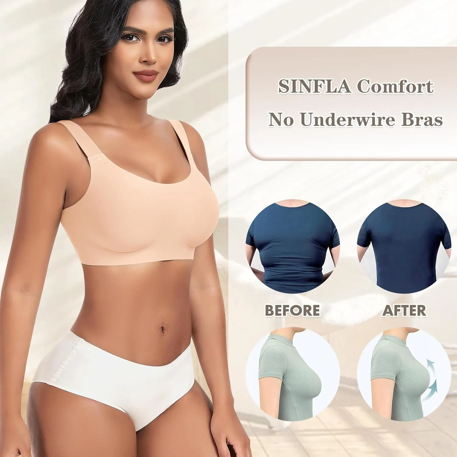 Wireless Bras for Women No Underwire Seamless Full Coverage Comfortable Everyday Bra with Medium Support
