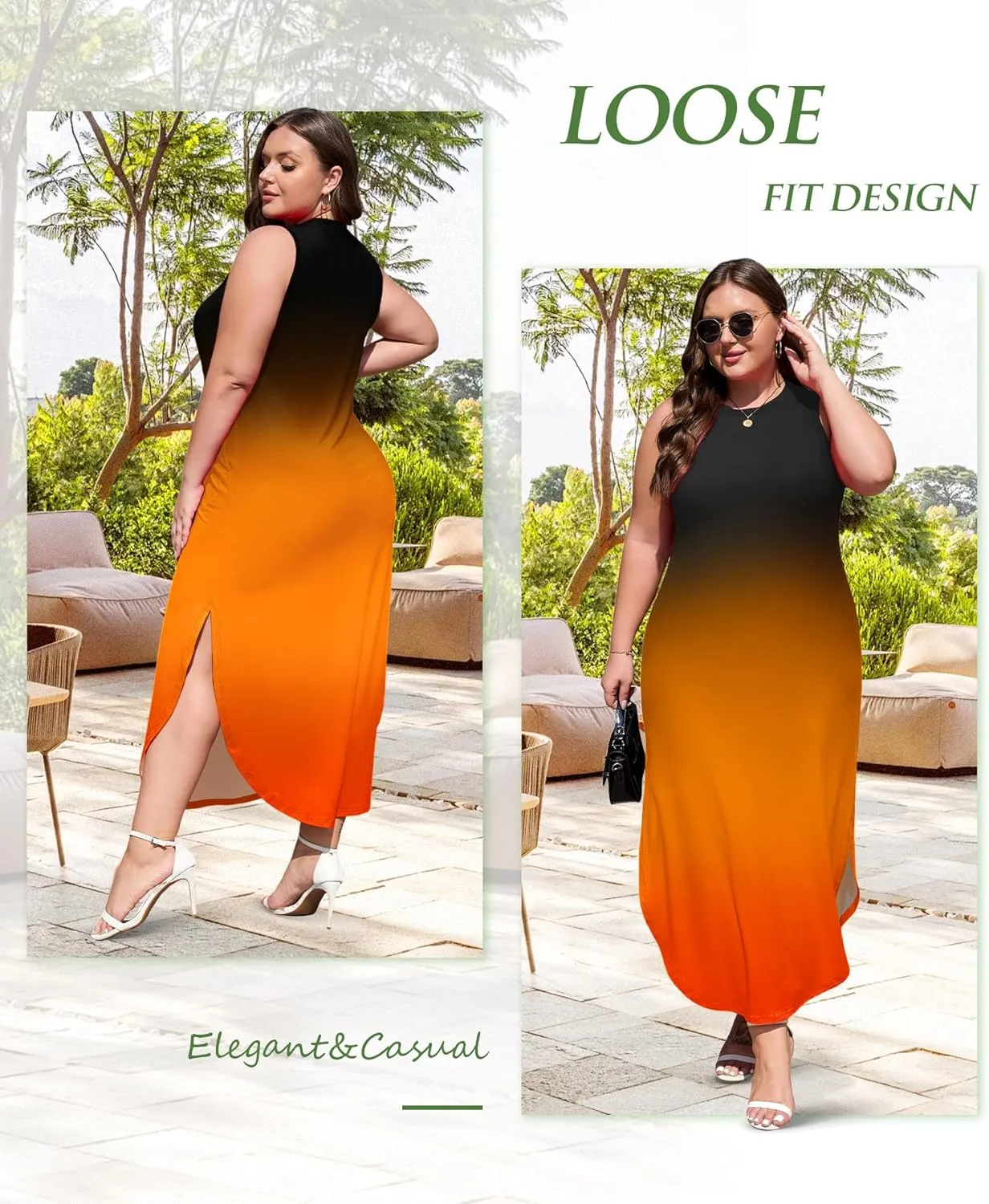 Wolddress Womens 2025 Plus Size Sleeveless Tank Dress Casual Loose Sundress Split Summer Beach Long Maxi Dresses with Pockets