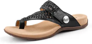 Women Comfort Adjustable Leather Flip Flop Sandals with Arch Support