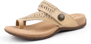 Women Comfort Adjustable Leather Flip Flop Sandals with Arch Support