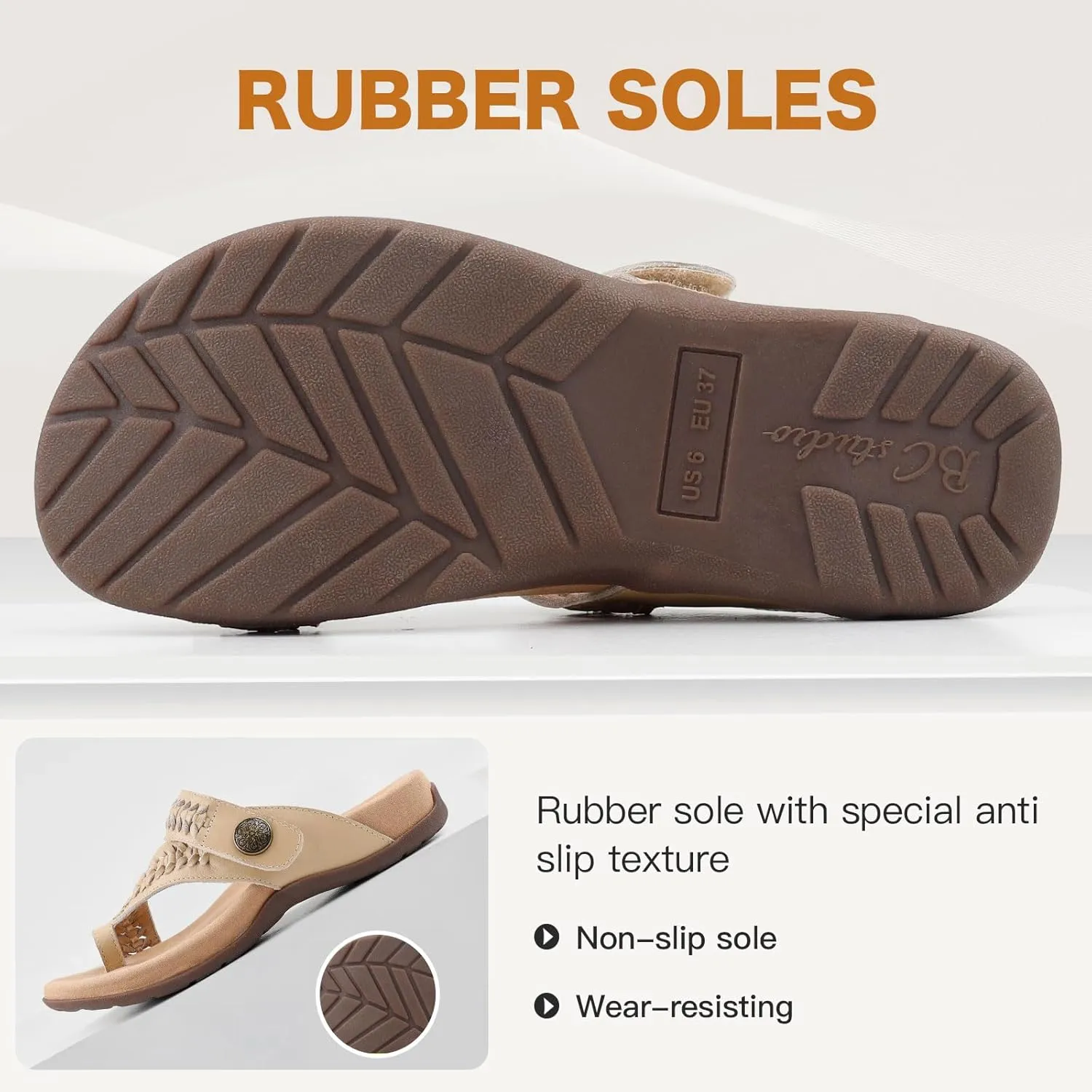 Women Comfort Adjustable Leather Flip Flop Sandals with Arch Support