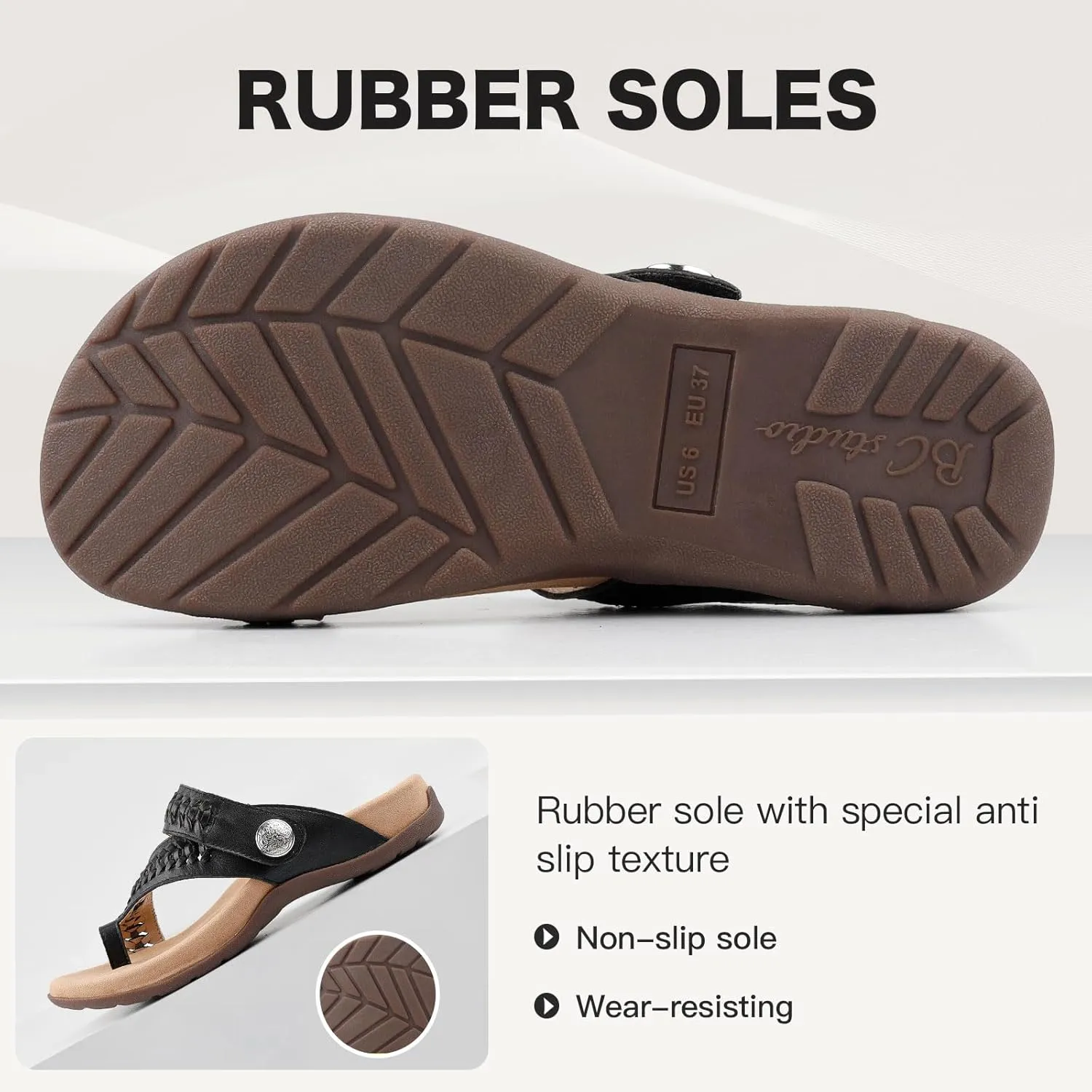 Women Comfort Adjustable Leather Flip Flop Sandals with Arch Support