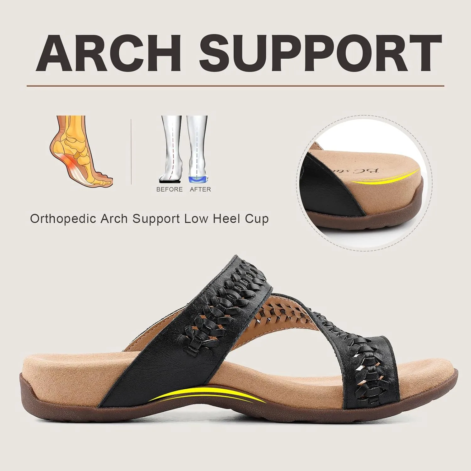 Women Comfort Adjustable Leather Flip Flop Sandals with Arch Support