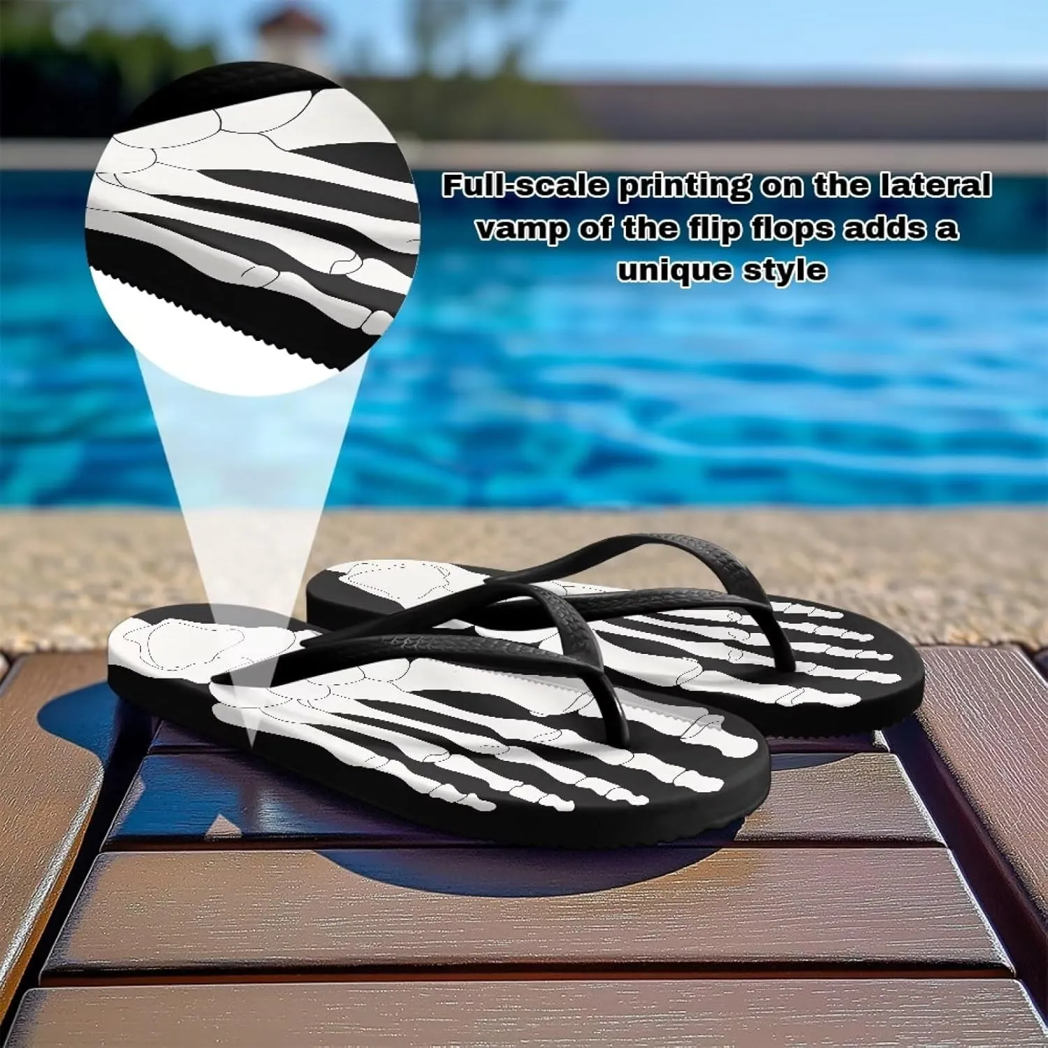 Women Flip Flops Lightweight Slip-on Flips Beach Rubber Shower Flop No Foot Rubbing Comfortable Elastic Shock-Absorbing Slippers Black Size 5-9