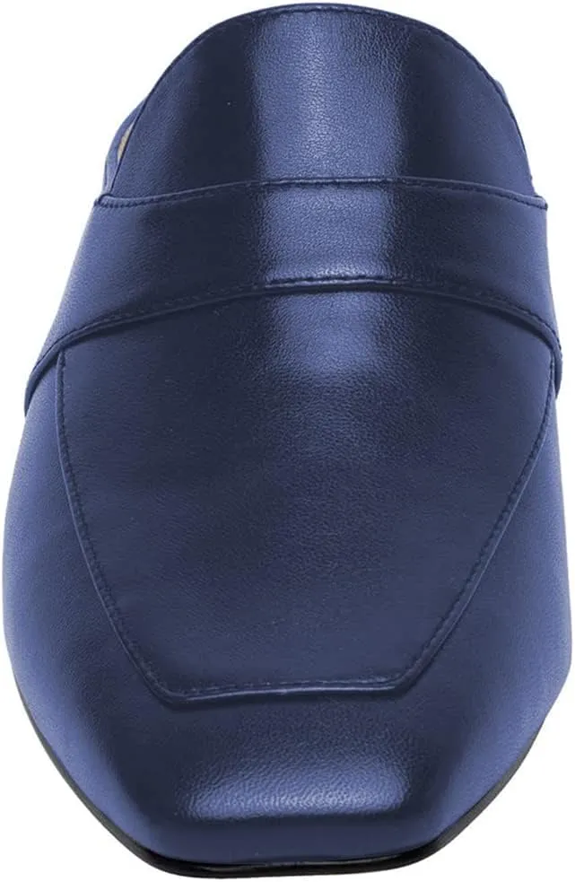 Women Luxury Leather Mules, Closed Square Toe Loafer, Med Chunky Heel Backless Mule Sandals, Lightweight Slip on Slingback Walking Shoes for Ladies, Elegant Dress Casual Slippers, Full Size 4-16 M US