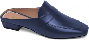 Women Luxury Leather Mules, Closed Square Toe Loafer, Med Chunky Heel Backless Mule Sandals, Lightweight Slip on Slingback Walking Shoes for Ladies, Elegant Dress Casual Slippers, Full Size 4-16 M US
