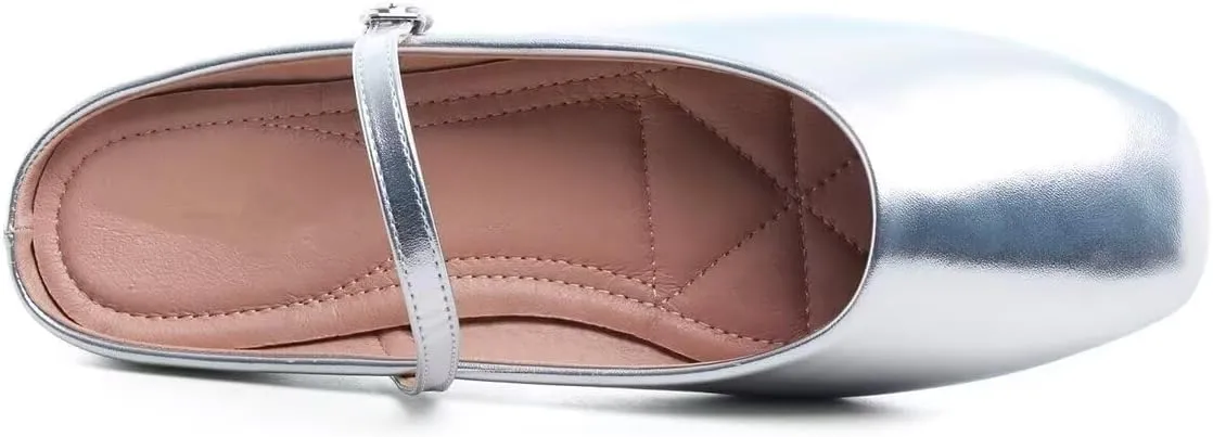 Women Mules Elegant Dressy Flats Closed Toe Microfiber Leather Shoes Adjustable Buckle Strap Mary Jane Casual Office Shoes