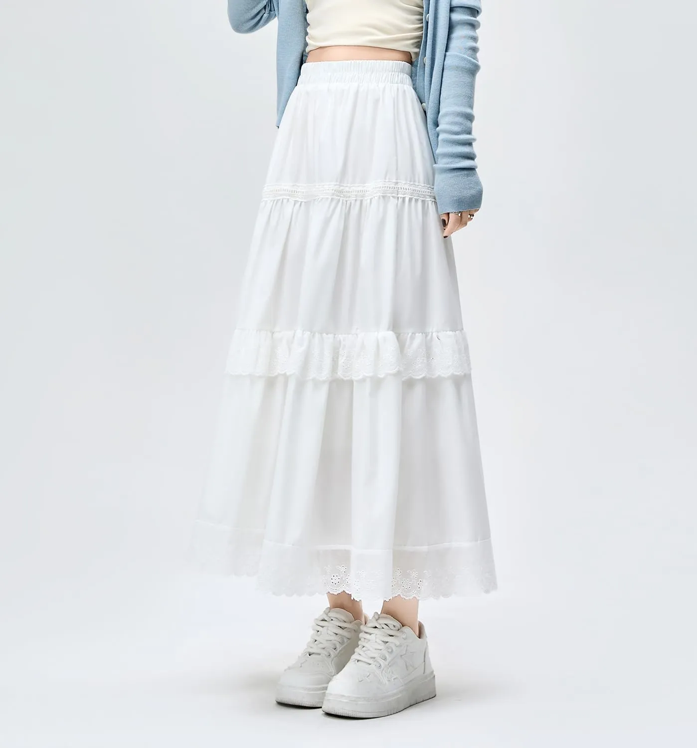 Womens 2024 Summer Tiered Maxi Skirt Boho Elastic Waist Pleated A-Line Flowy Swing Beach Long Skirts