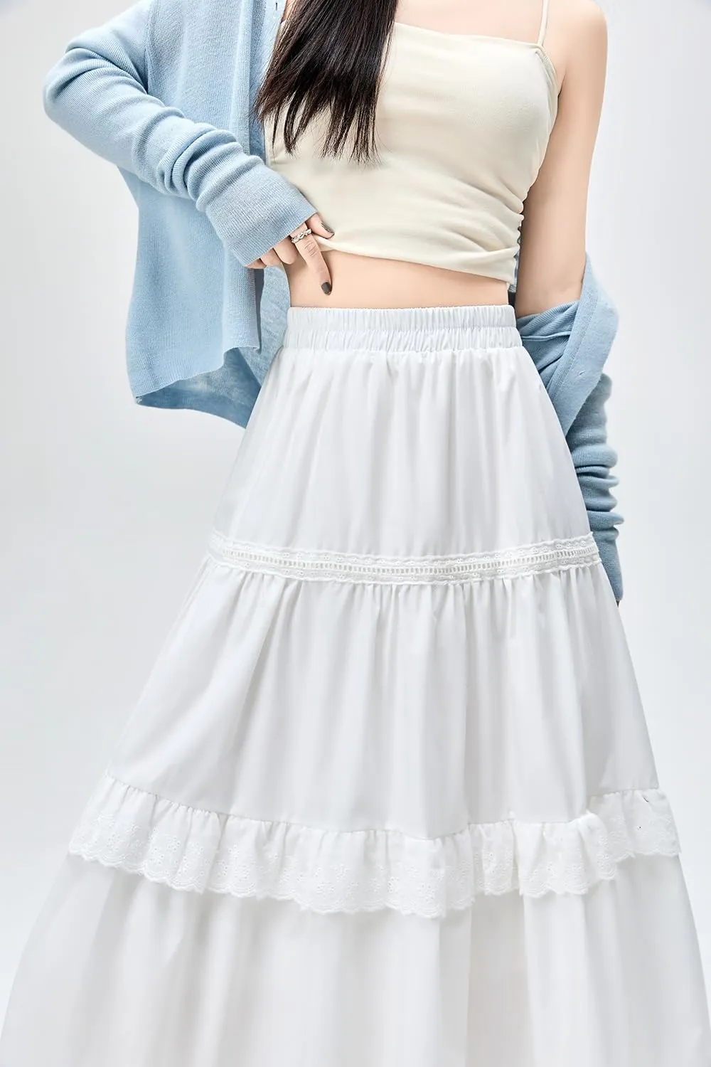 Womens 2024 Summer Tiered Maxi Skirt Boho Elastic Waist Pleated A-Line Flowy Swing Beach Long Skirts