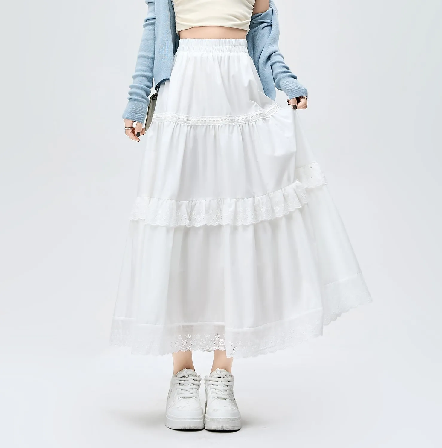 Womens 2024 Summer Tiered Maxi Skirt Boho Elastic Waist Pleated A-Line Flowy Swing Beach Long Skirts