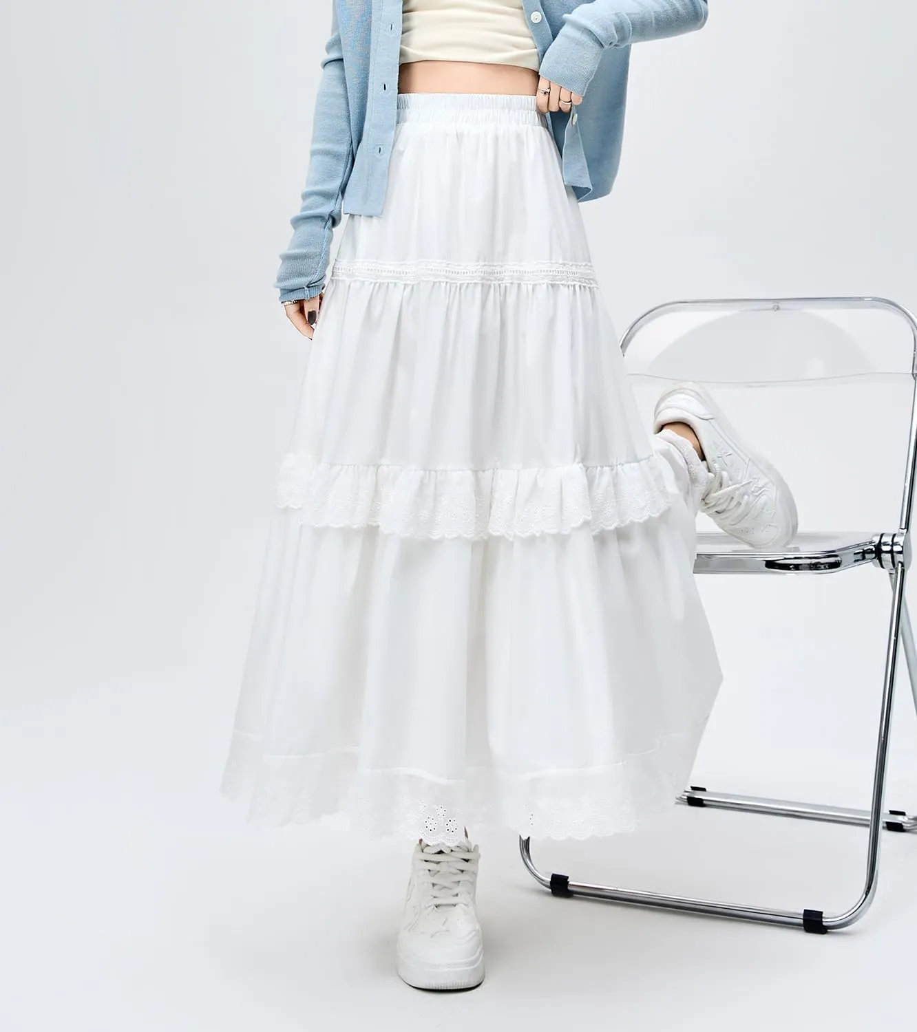 Womens 2024 Summer Tiered Maxi Skirt Boho Elastic Waist Pleated A-Line Flowy Swing Beach Long Skirts