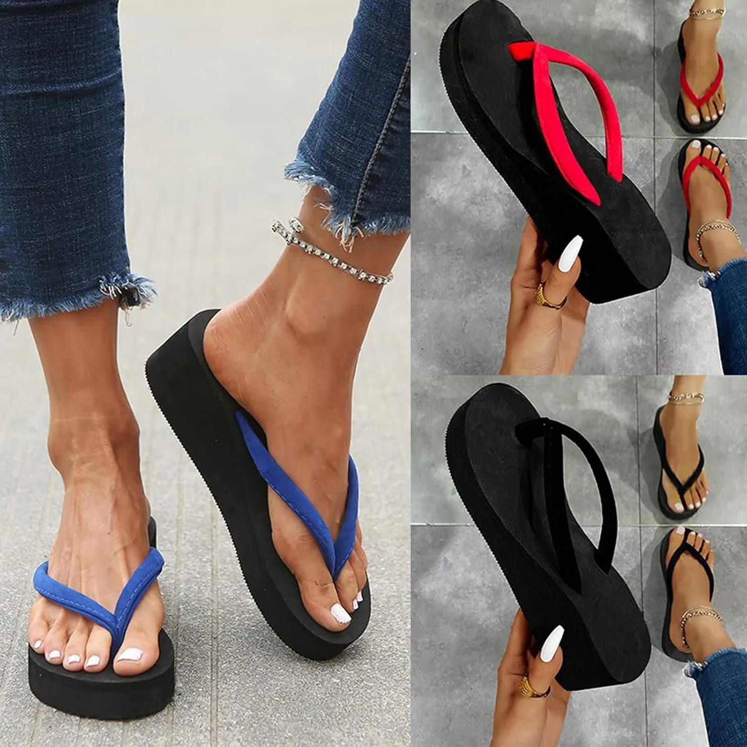 Women's Beach Shoes Ladies Platform Heighten Flip Flops Wedges Bohemian Slippers Clip Toe Sandals