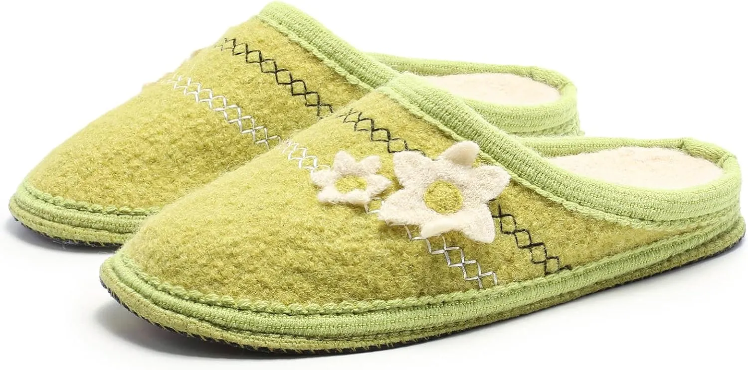 Women's Boiled Wool House Slippers Breathable Sweat Free Clog Slip on Mule Indoor/Outdoor Slipper