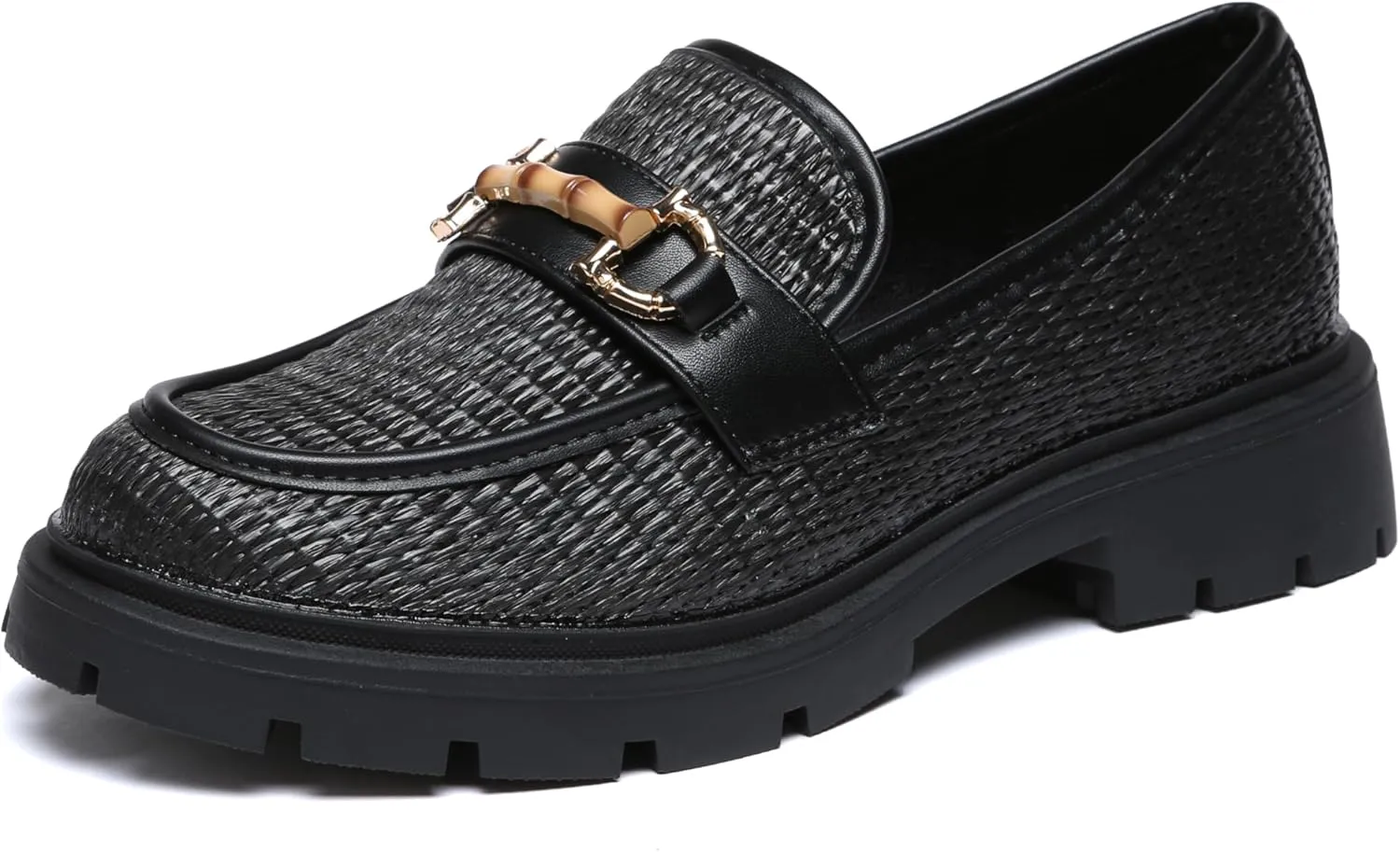 Women's Chunky Platform Loafers with Chain or Buckle Patent Leather Black Penny Loafers Fashion Office Shoes School Dress Shoes Comfort Slip-on