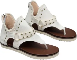 Women's Clip-Toe Flip Flops Studded Canvas Flat Sandals,Summer Fashion Buckle-Strap Back Zipper Orthopedic Open Toe Flops,Casual Fringe Boho Comfy Slip on Beach Slippers