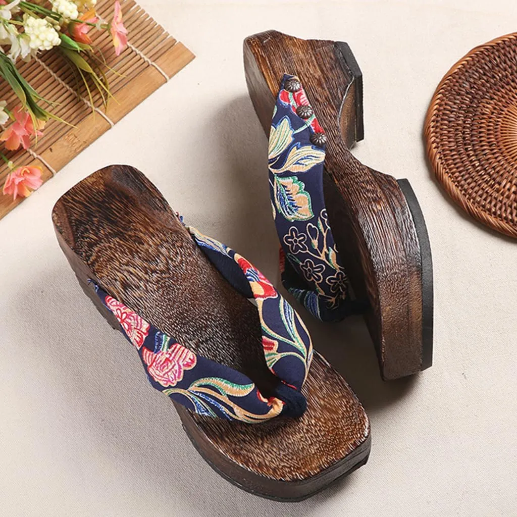 Women's Clogs Flip Flops Geta Slippers,Two-Teeth Japanese Traditional Thick Soled High Heel Slippers,Japanese Traditional Clogs Slippers,High-Heeled Crescent Shaped (Size:EU 38,Color:Purple)