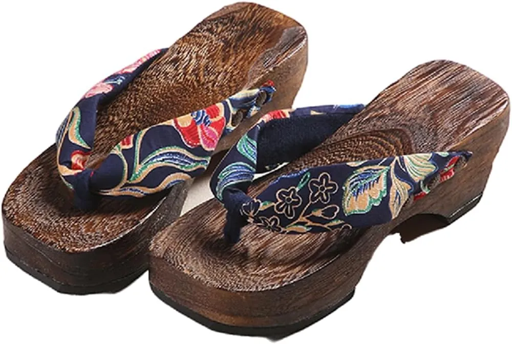 Women's Clogs Flip Flops Geta Slippers,Two-Teeth Japanese Traditional Thick Soled High Heel Slippers,Japanese Traditional Clogs Slippers,High-Heeled Crescent Shaped (Size:EU 38,Color:Purple)