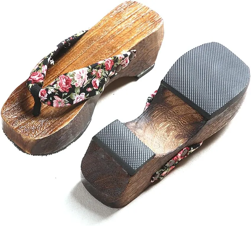 Women's Clogs Flip Flops Geta Slippers,Two-Teeth Japanese Traditional Thick Soled High Heel Slippers,Japanese Traditional Clogs Slippers,High-Heeled Crescent Shaped (Size:EU 38,Color:Purple)