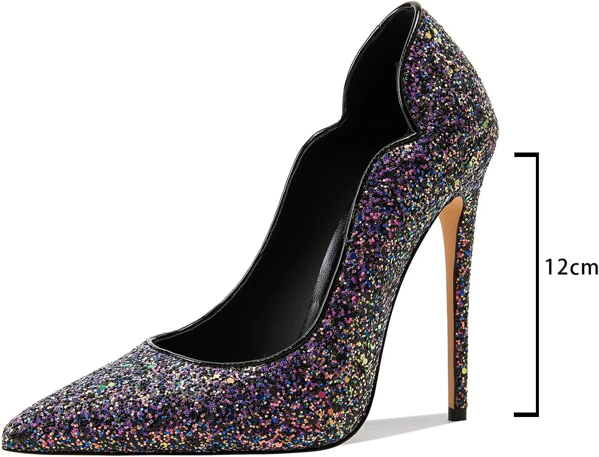 Womens Closed Pointed Toe High Heels Slip On Stiletto Pumps Dress Wedding Shoes 4-Inch