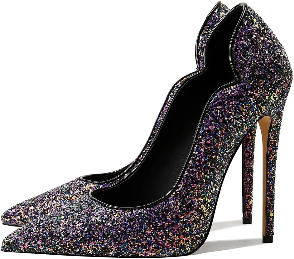 Womens Closed Pointed Toe High Heels Slip On Stiletto Pumps Dress Wedding Shoes 4-Inch