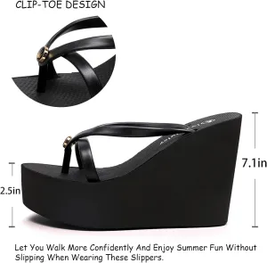 Women'S Elastic Lace-Up Slip On Platform Wedge Flip Flop Fashion Round Peep Toe Slip-On Platform Clip Toe Slides Sandals Leisure Summer Beach Parties Sandals