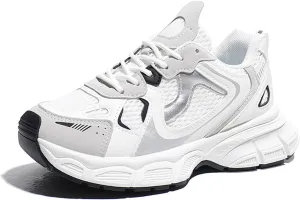 Women's Fashion Platform Trainers - Dad Sneaker Style Lace-up Breathable Mesh Sneakers for Casual Autumn Looks,Beige-36