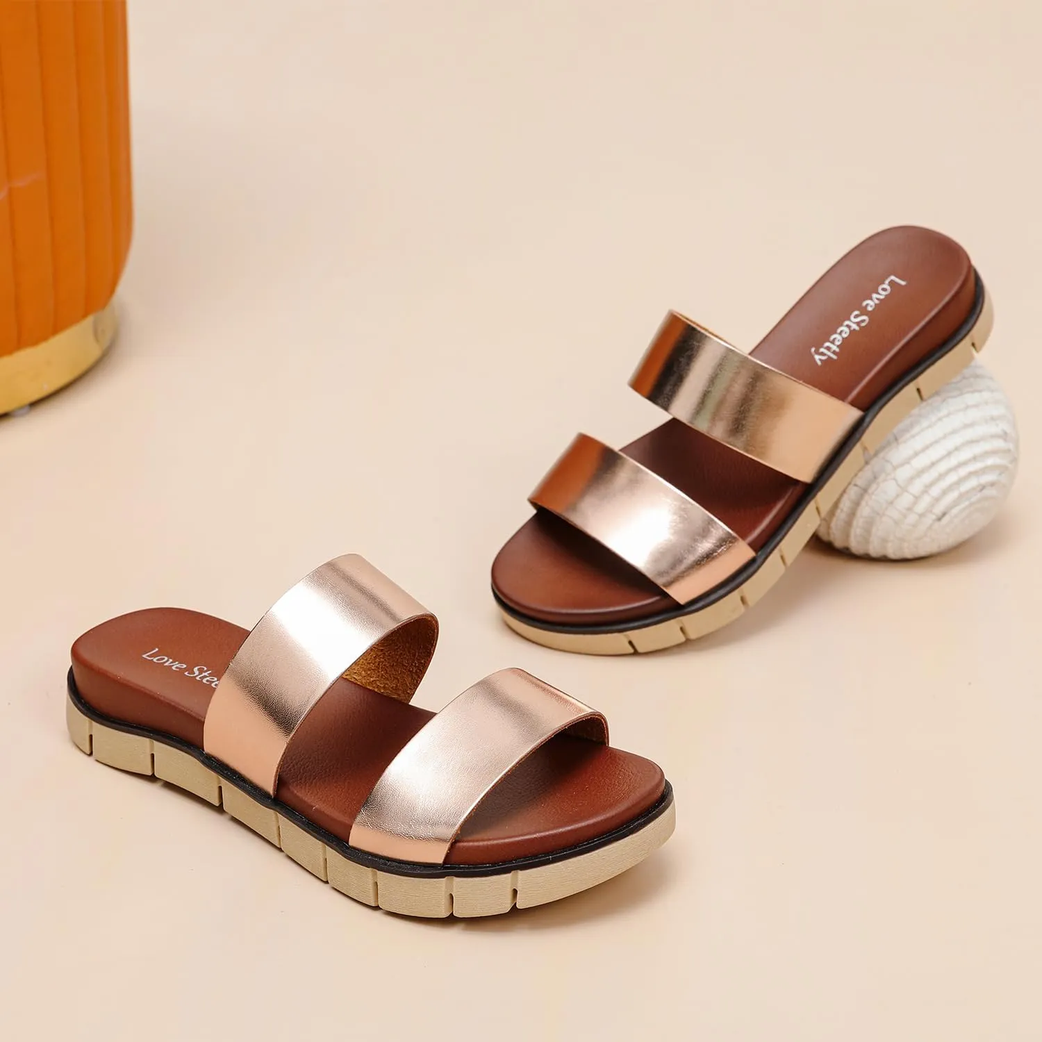 Women's Flat Sandals, Flip Flop Slides Sandal Casual Strapy Sandal Slip on Summer Beach Shoes for Women.