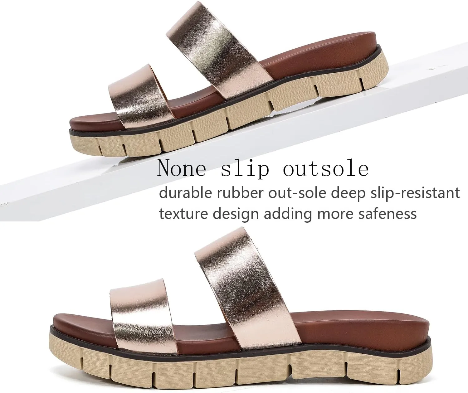 Women's Flat Sandals, Flip Flop Slides Sandal Casual Strapy Sandal Slip on Summer Beach Shoes for Women.