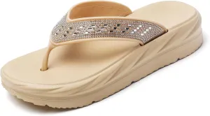 Women’s Flip Flops Arch Support Mid Platform Sandals Wedge Flip Flop Thong Slippers Chunky Slide Sandals