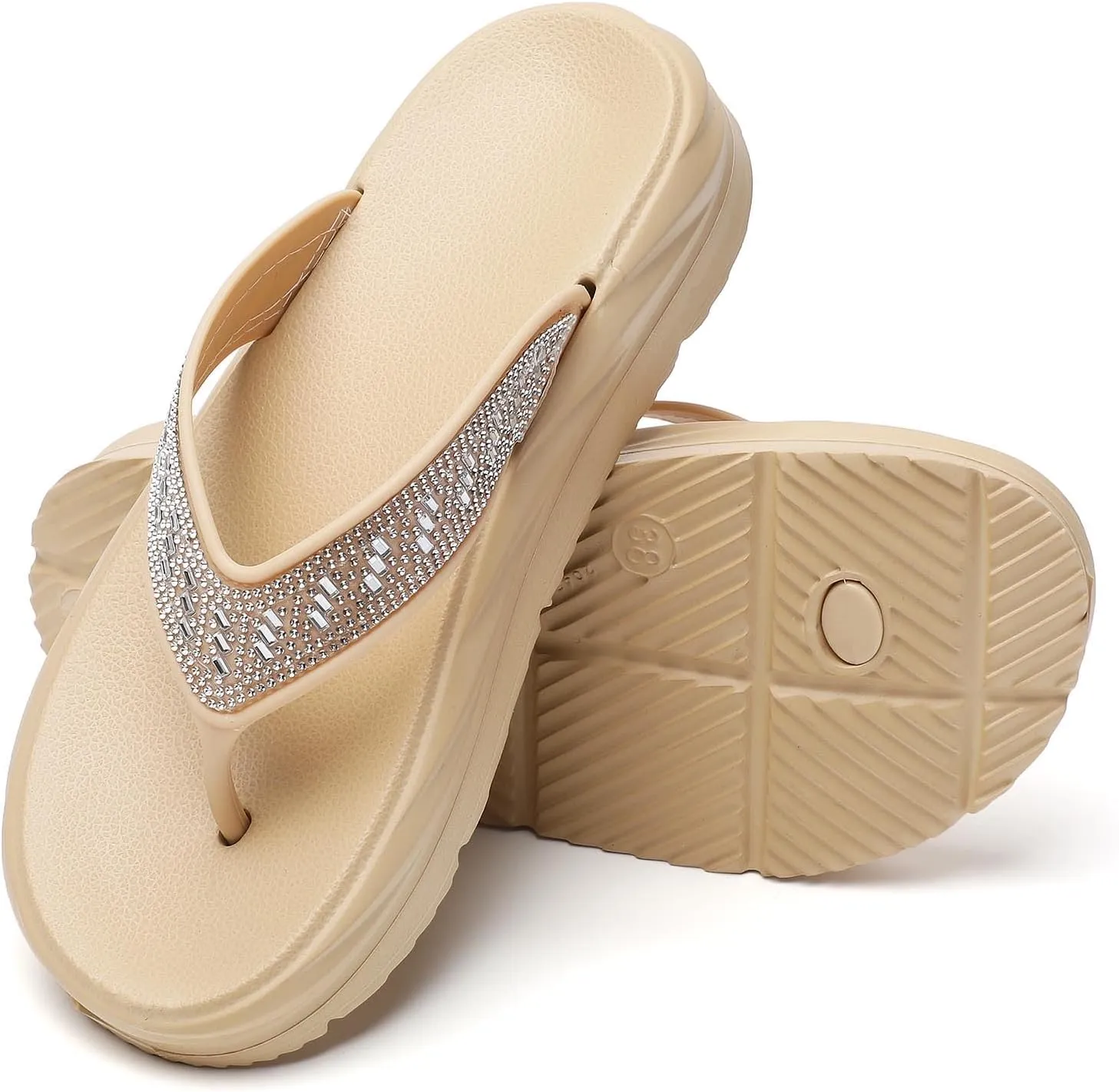 Women’s Flip Flops Arch Support Mid Platform Sandals Wedge Flip Flop Thong Slippers Chunky Slide Sandals