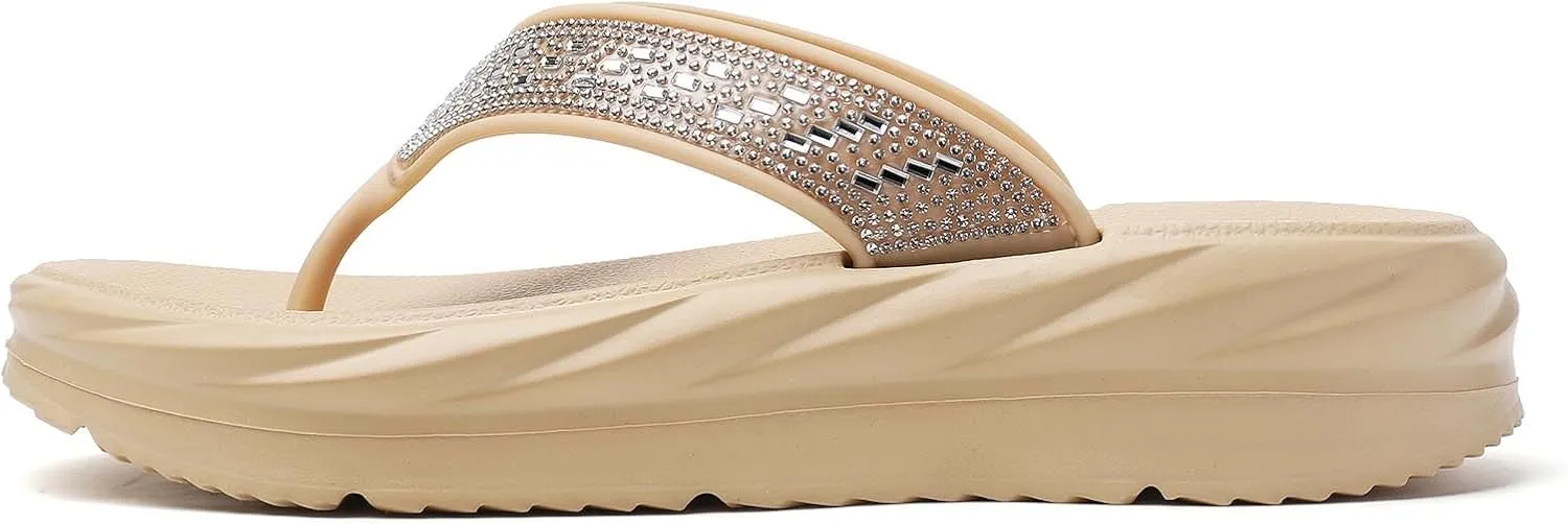 Women’s Flip Flops Arch Support Mid Platform Sandals Wedge Flip Flop Thong Slippers Chunky Slide Sandals