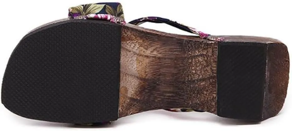 Women's Flip-Flops Printed Kimono Clogs Slippers,Japanese Traditional Geta Wooden Kimono Flip Flops Thick Sole Sashion Sandals (Size:EU 37,Color:Black)
