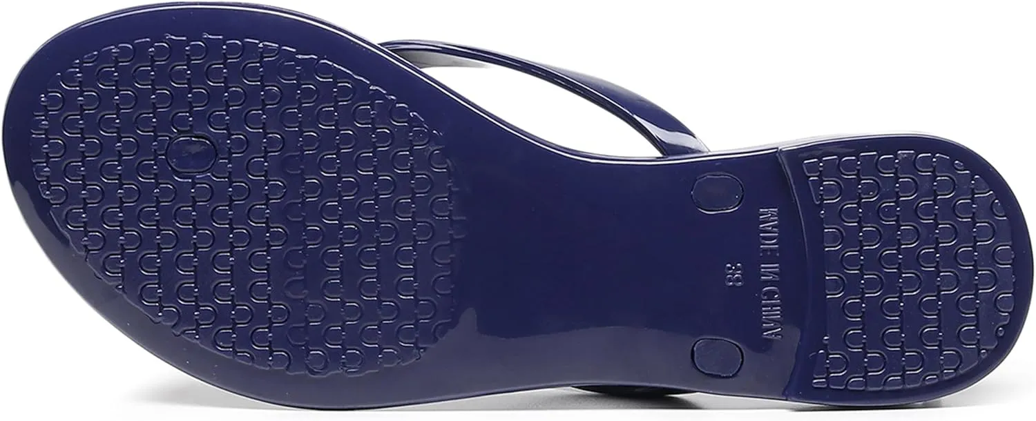 Womens Flip Flops Thong Sandals Jelly Shoes Flat for Ladies Slides Black Slippers Size 9 Slip On Summer Beach Dressy