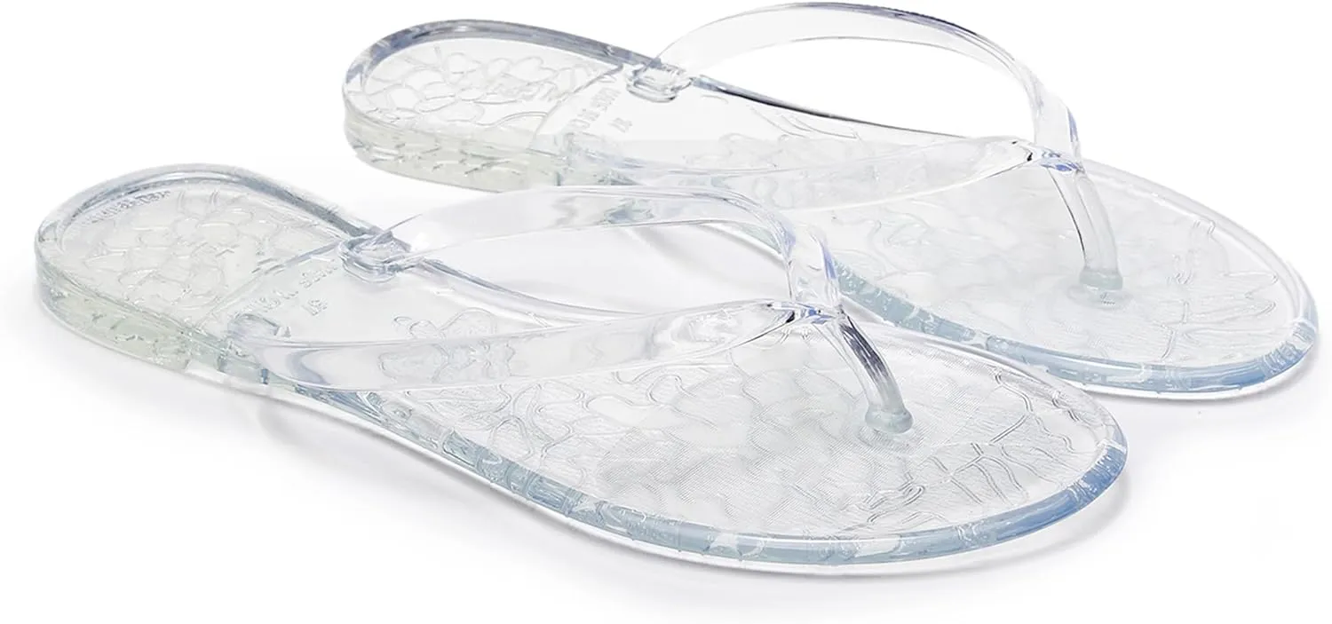 Womens Flip Flops Thong Sandals Jelly Shoes Flat for Ladies Slides Black Slippers Size 9 Slip On Summer Beach Dressy