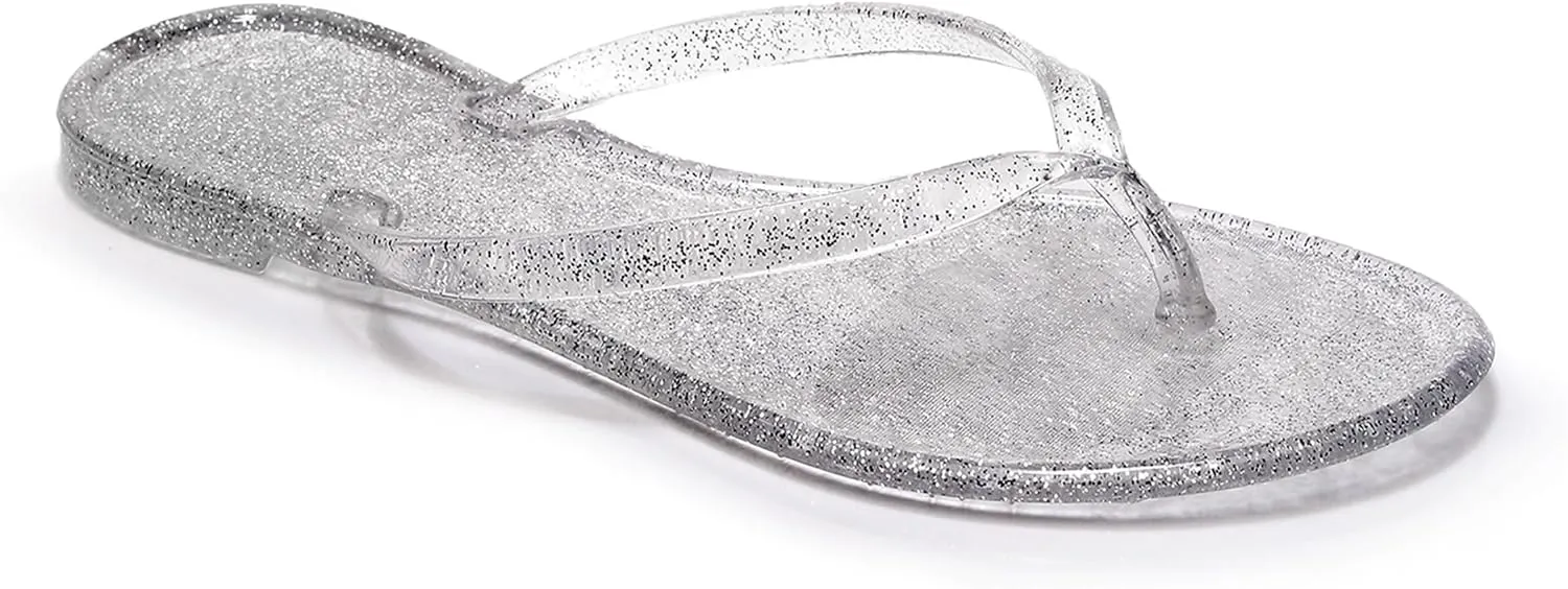 Womens Flip Flops Thong Sandals Jelly Shoes Flat for Ladies Slides Black Slippers Size 9 Slip On Summer Beach Dressy