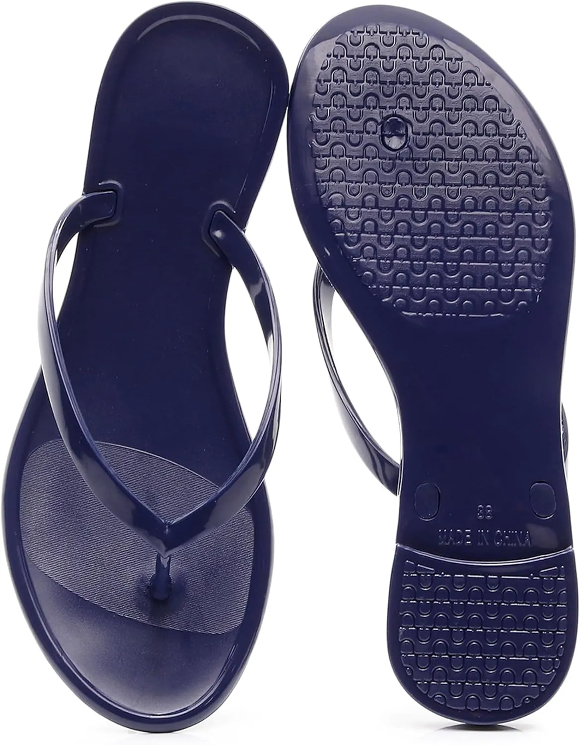 Womens Flip Flops Thong Sandals Jelly Shoes Flat for Ladies Slides Black Slippers Size 9 Slip On Summer Beach Dressy