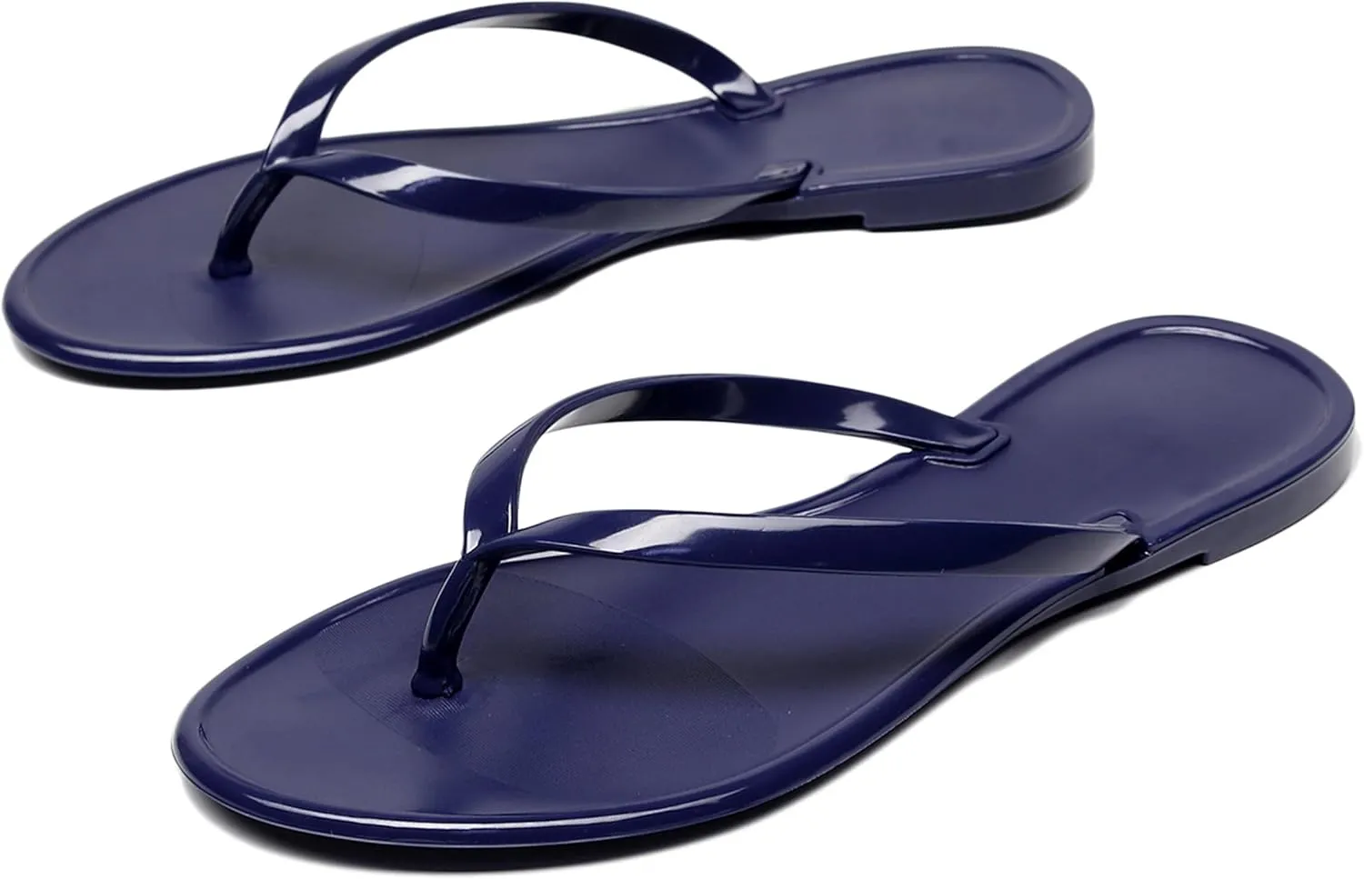 Womens Flip Flops Thong Sandals Jelly Shoes Flat for Ladies Slides Black Slippers Size 9 Slip On Summer Beach Dressy