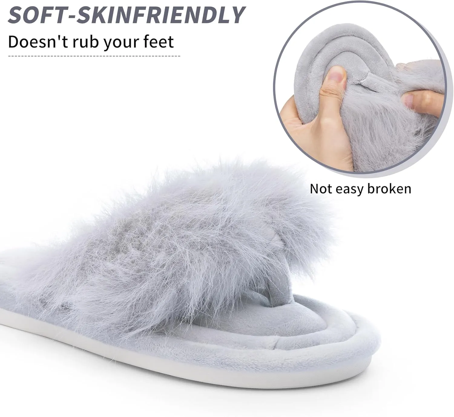 Womens Fuzzy Slippers with Box Memory Foam Soft Gifts for Women Mom Ladies Open Toe Fluffy Faux Fur Flip Flop Thong Slippers Bedroom Indoor Slides Shoe Birthday Valentines