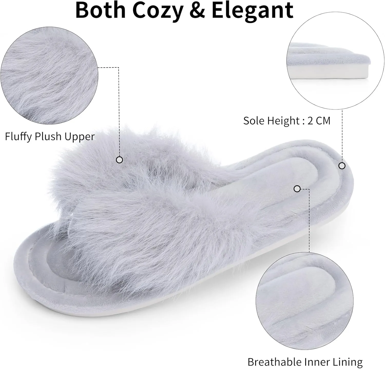 Womens Fuzzy Slippers with Box Memory Foam Soft Gifts for Women Mom Ladies Open Toe Fluffy Faux Fur Flip Flop Thong Slippers Bedroom Indoor Slides Shoe Birthday Valentines