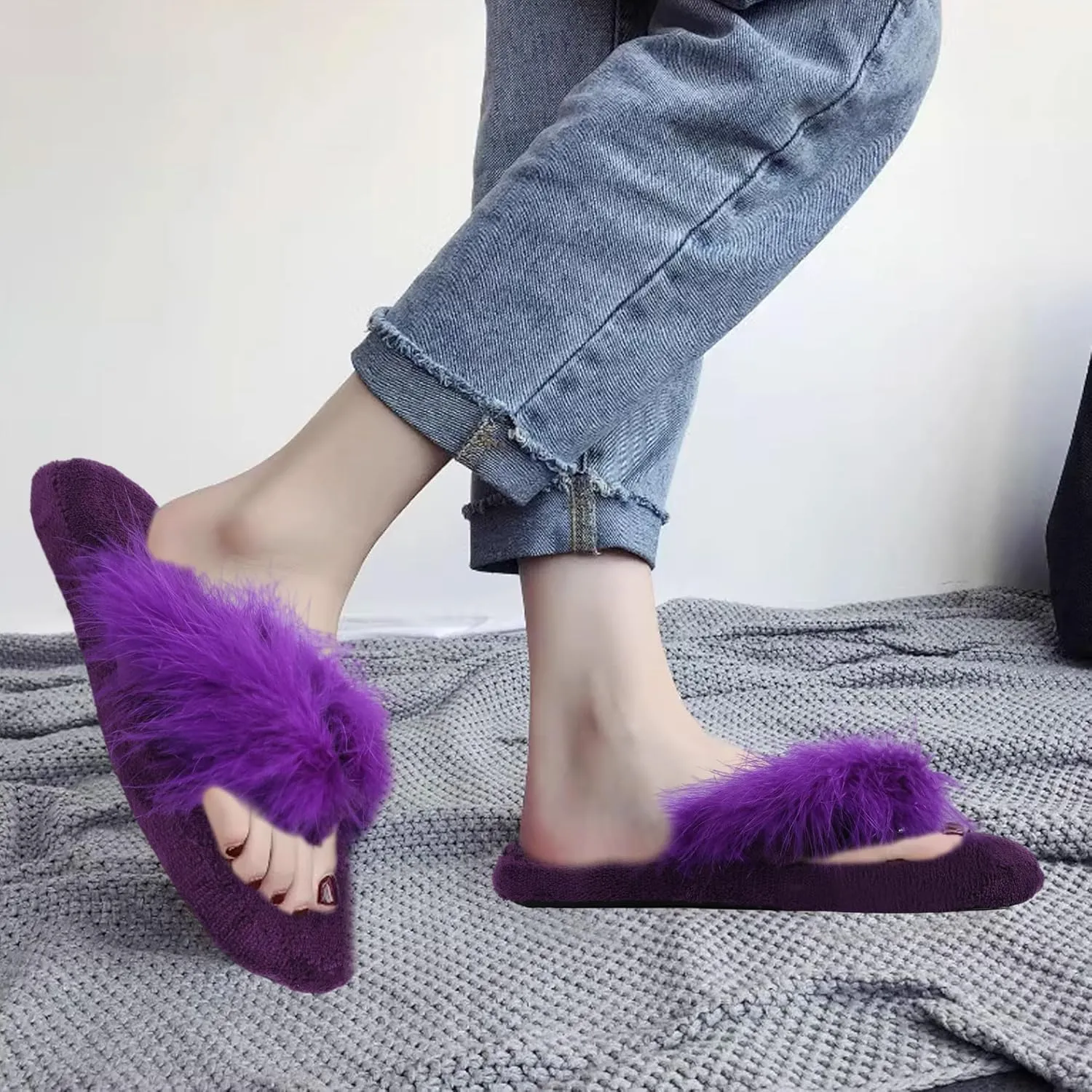 Women's Girls Soft Fluffy Indoor House Flip-Flops Non-Slip SPA Thong Slippers