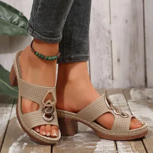 Women's Heeled Sandals Chunky Block Mid Heels Open Toe Ankle Strap Slides Summer Mules for Women 2025 Comfortable Walking Slip On Heel Clogs Fashion Dress Shoes Casual Slippers