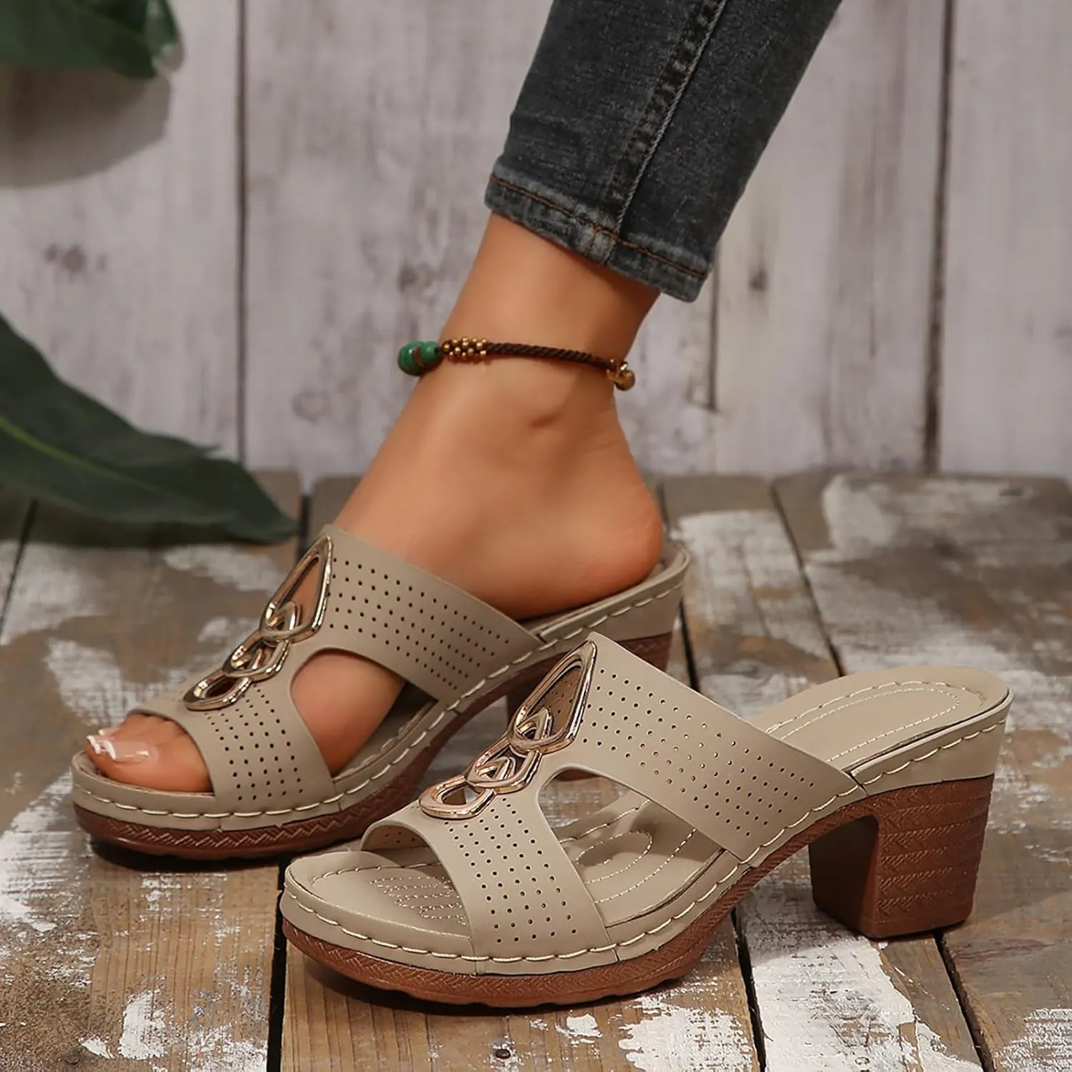 Women's Heeled Sandals Chunky Block Mid Heels Open Toe Ankle Strap Slides Summer Mules for Women 2025 Comfortable Walking Slip On Heel Clogs Fashion Dress Shoes Casual Slippers