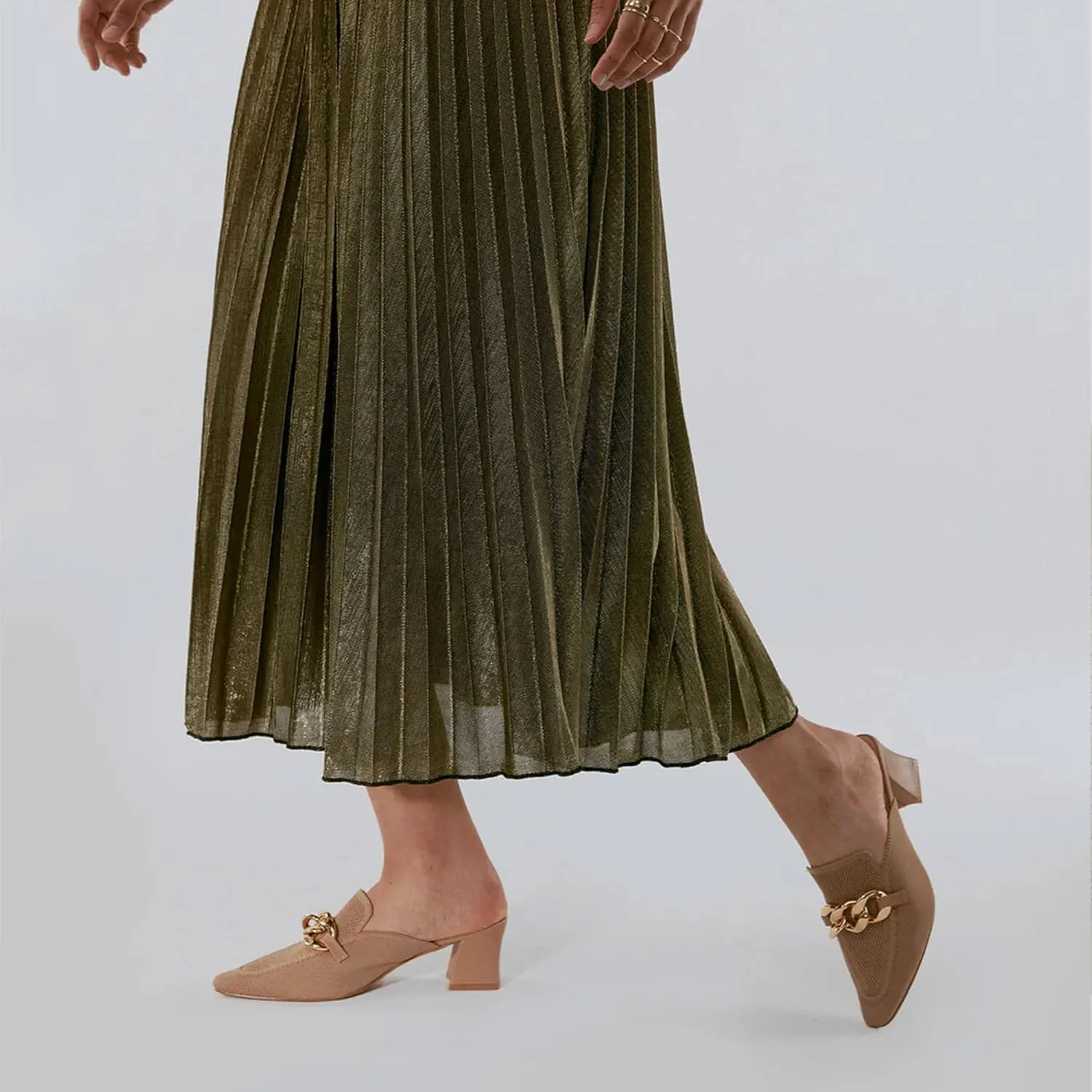 Women's Knit Pointed Toe Chunky Heel Mules, Comfortable Slip-On Sandals for Business and Daily Wear